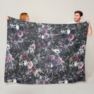  Gothic Moody Flowers Skulls and Crows  Fleece Blanket