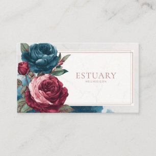 Gothic Moody Red Teal Rose Marble Watercolor Business Card