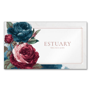 Gothic Moody Red Teal Rose Marble Watercolor Magnetic Business Card
