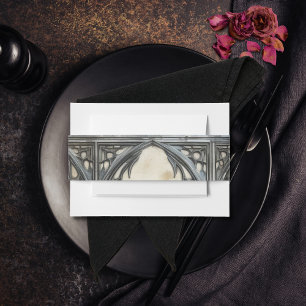 Gothic Moody Scenes Vintage Cream & Black  Invitation Belly Band