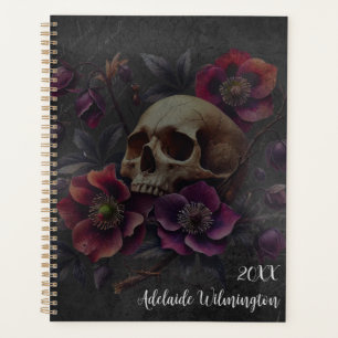 Gothic Moody Skull And Anemones Personalized Planner