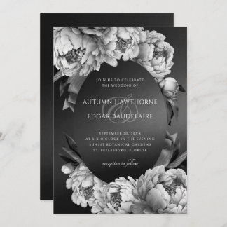 Gothic Moody White Peonies Wedding Invitation