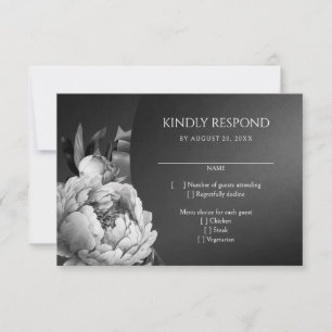 Gothic Moody White Peonies Wedding RSVP Card