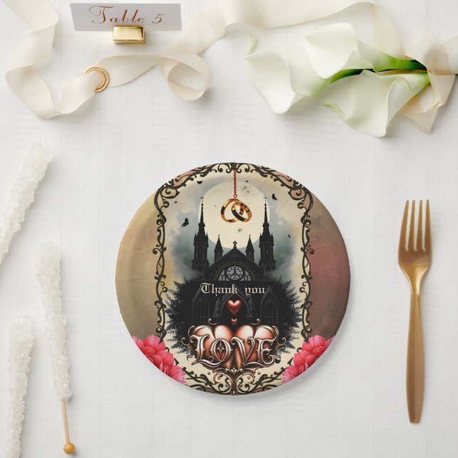 Gothic Moon –Eternal Love Beneath the Midnight Sky Paper Plate (Wedding)