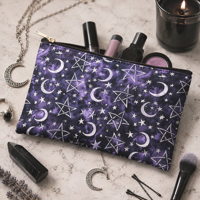 Gothic Moon & Pentagram Purple Accessory Pouch (Creator Uploaded)