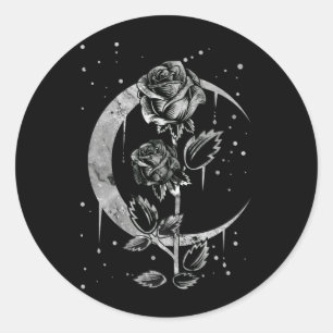 Gothic Moon Rose Crescent Witchy Art Classic Round Sticker