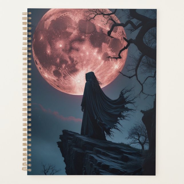 Gothic Moonlight Wraith Spiral Notebook | Dark Fan Planner (Front)