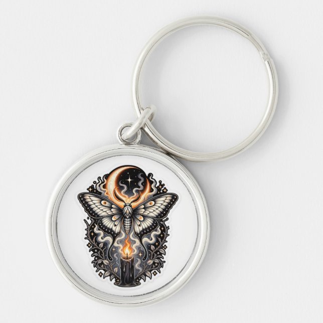Gothic Moth & Candle Keychain | Dark Witchy Art (Front)
