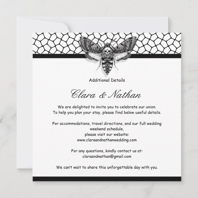 Gothic Moth Enclosure Card – Dark Romantic Wedding (Front)