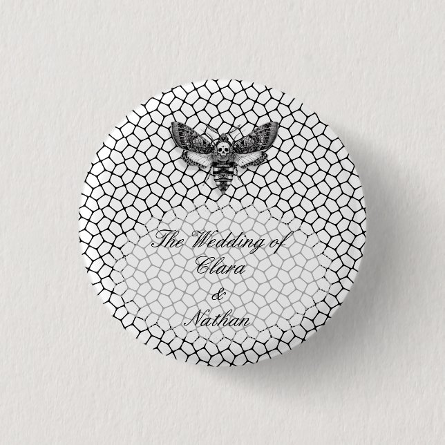 Gothic Moth Skull Wedding – Dark Elegant  1 Inch Round Button (Front)