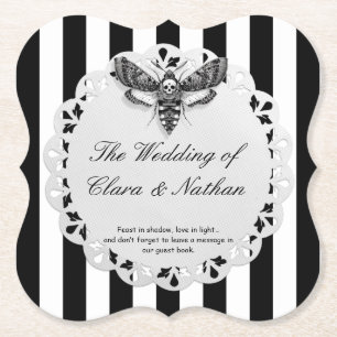 Gothic Moth Skull Wedding – Dark Elegant Paper Coaster