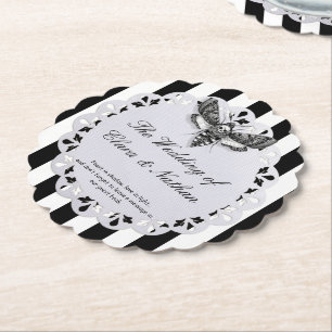 Gothic Moth Skull Wedding – Dark Elegant  Paper Coaster
