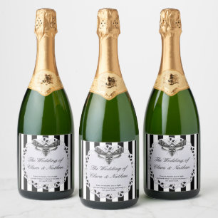 Gothic Moth Skull Wedding – Dark Elegant  Sparkling Wine Label