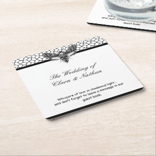 Gothic Moth Skull Wedding – Dark Elegant  Square Paper Coaster