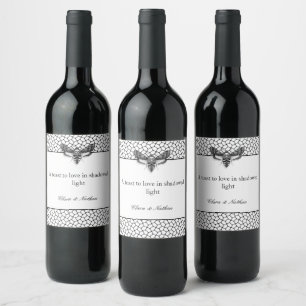 Gothic Moth Skull Wedding Wine Bottle Label – Blac