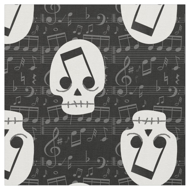 gothic music note eyes skull macabre  fabric (Close Up)
