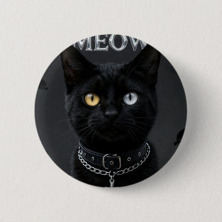 Gothic Mystic: Black Cat with Heterochromia Eyes & 2 Inch Round Button