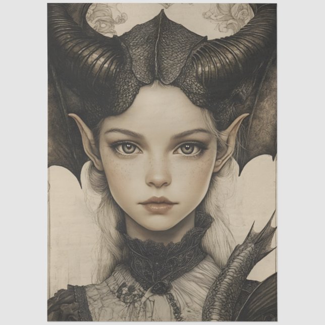 Gothic Mythological Nymph Fantasy Dragon Tissue Paper (Front)
