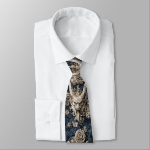 Gothic Navy and Cream Baroque Gargoyle Horned Demo Tie
