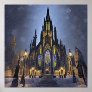 Gothic Night Cathedral Poster