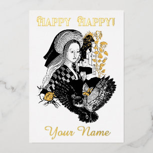 Gothic Night Owl and woman Foil Holiday Card