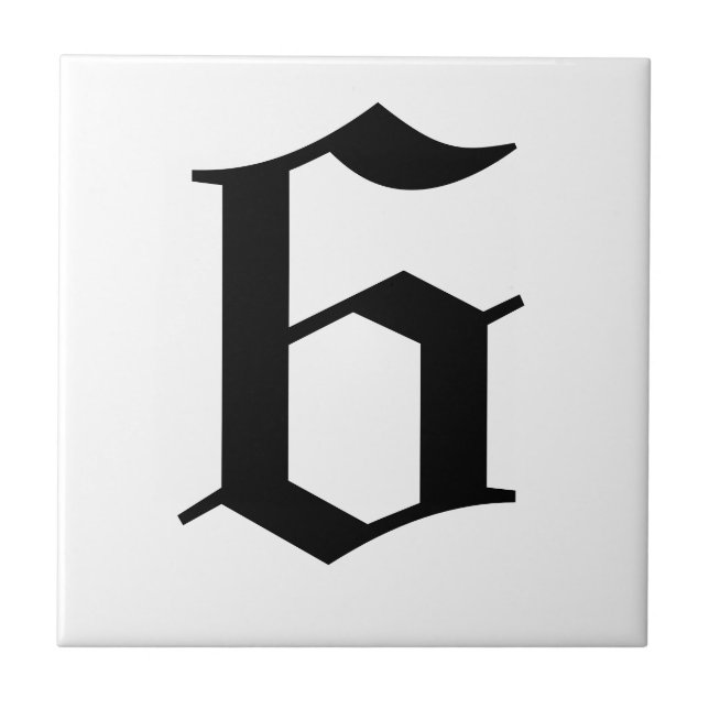 Gothic Number Tile - Black on White (Front)