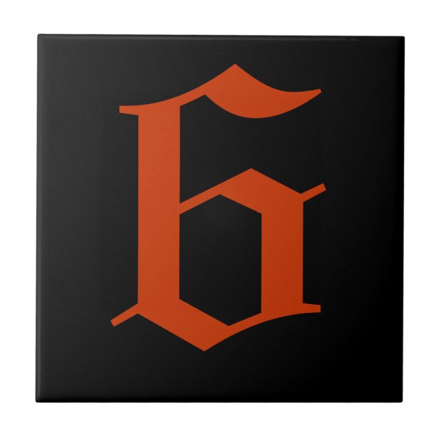 Gothic Number Tile - Red on Black (Front)
