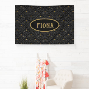 Gothic Nursery Black Rose Damask Personalized   Banner