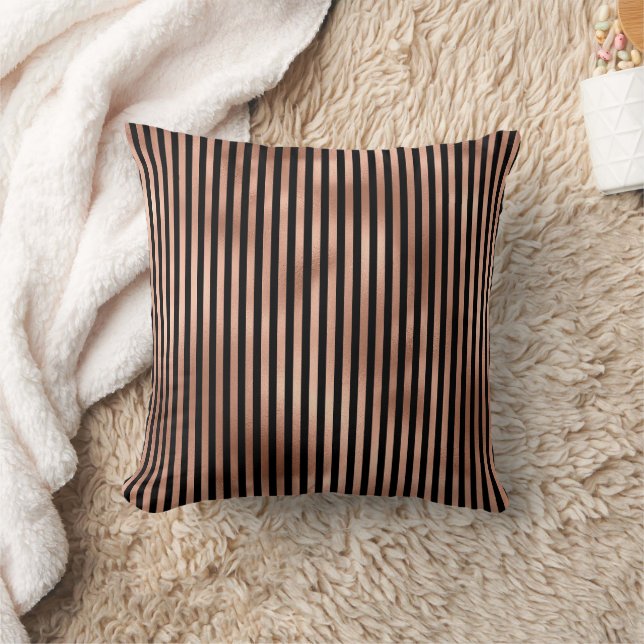 Gothic Nursery Black & Rose Gold Striped  Throw Pillow (Blanket)