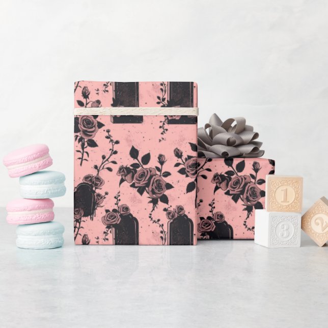 Gothic Occult Pink Cemetery roses  Wrapping Paper (Baby Shower)