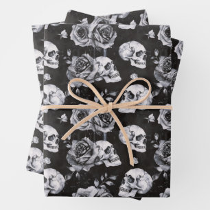 Gothic Occult Skull and Roses Wrapping Paper Sheet