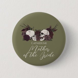 Gothic Olive Green Skull & Rose Wedding Party 2 Inch Round Button