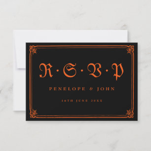 Gothic Orange Black Typography Halloween Wedding RSVP Card