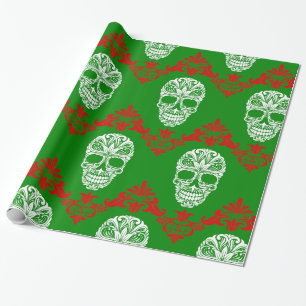 gothic ornate victorian christmas skulls wrapping paper
