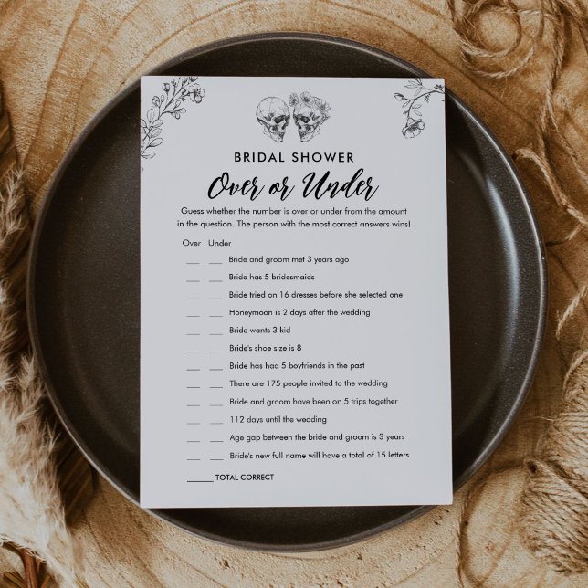Gothic Over Or Under Bridal Shower Game Card (Creator Uploaded)