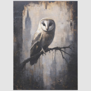 Gothic Owl on Gnarled Branch Decoupage Tissue Paper