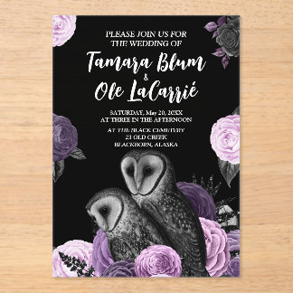 Gothic Owls Wedding Acrylic Invitations