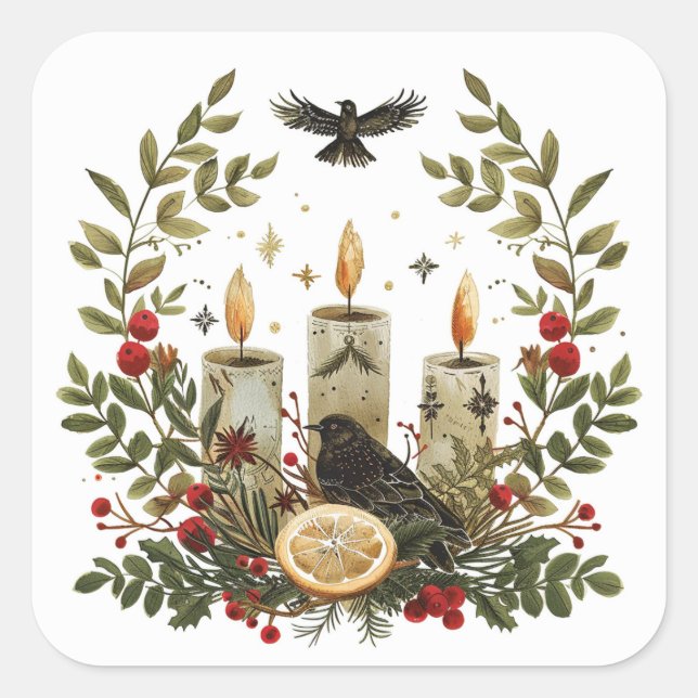 Gothic, Pagan, Nordic, Yule or Christmas Square Sticker (Front)