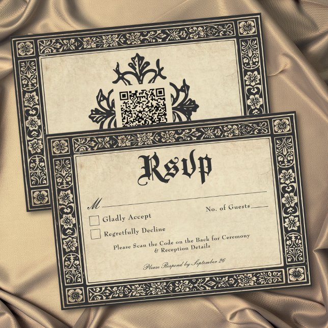 Gothic Parchment Medieval Until Death Wedding QR RSVP Card (Gothic Parchment Medieval Until Death Wedding QR RSVP Card)