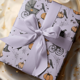 Gothic Pastel Purple Baby Carriage Halloween Wrapping Paper