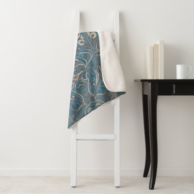 Gothic Pattern Blue Sherpa Blanket (In Situ)