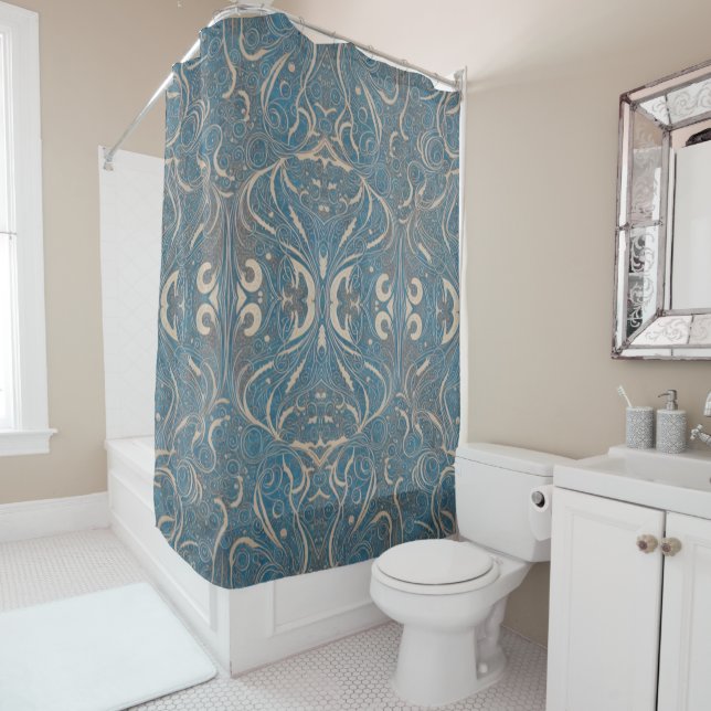 Gothic Pattern Blue Shower Curtain (In Situ)