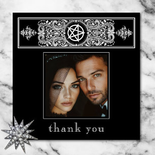 Gothic Pentagram Star Black White Wedding Photo Thank You Card