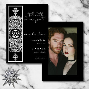 Gothic Pentagram Stat Black White Photo Wedding Save The Date