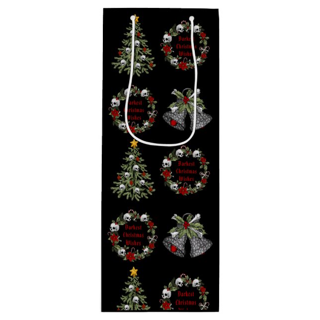 Gothic Personalized Christmas Skulls Trees Wreath Wine Gift Bag (Front)
