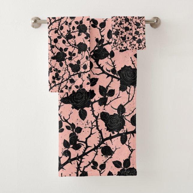 Gothic Pink and black Cemetery roses  Bath Towel Set (Insitu)