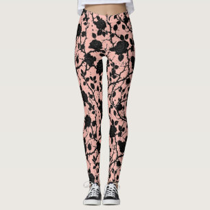 Gothic Pink and black Cemetery roses   Leggings