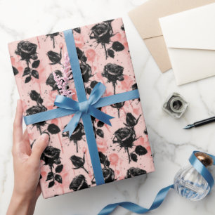 Gothic Pink and black Cemetery roses Wrapping Paper