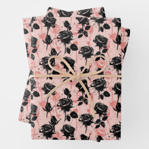 Gothic Pink and black Cemetery roses Wrapping Paper Sheet