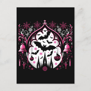 Gothic Pink and Black Christmas Bats Postcard